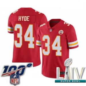 Marvelous 2020 Super Bowl LIV Kansas City Chiefs #34 Carlos Hyde Red Team Color Vapor Untouchable Limited Player Football Jersey