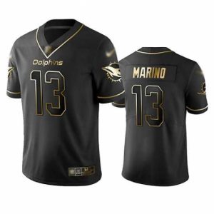 Gorgeous Dolphins 13 Dan Marino Black Stitched Football Limited Golden Edition Jersey