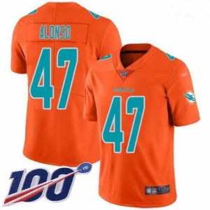 High quality Dolphins 47 Kiko Alonso Orange Stitched Football Limited Inverted Legend 100th Season Jersey