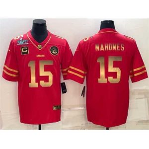 Finest Kansas City Chiefs 15 Patrick Mahomes Red Gold Super Bowl LVII Patch And 4 Star C Patch Vapor Untouchable Limited Stitched Jersey