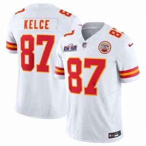 Gorgeous Kansas City Chiefs 87 Travis Kelce White 2023 F.U.S.E  Vapor Untouchable Limited Stitched 2024 Super Bowl LVIII Jersey
