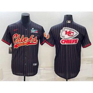 Superb Kansas City Chiefs Black Team Big Logo With Super Bowl LVII Patch Cool Base Stitched Baseball Jersey