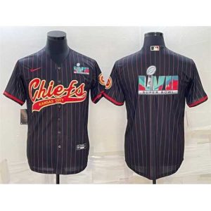Exquisite Kansas City Chiefs Black With Super Bowl LVII Big Logo Cool Base Stitched Baseball Jersey
