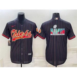 Superb Kansas City Chiefs Black With Super Bowl LVII Big Logo Cool Base Stitched Baseball JerseyS