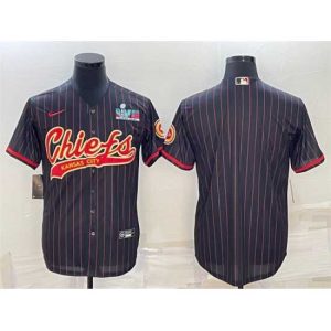 Exceptional Kansas City Chiefs Blank Black With Super Bowl LVII Patch Cool Base Stitched Baseball Jersey