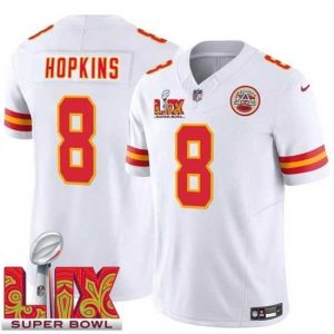High quality Kansas City Chiefs DeAndre Hopkins #8 White 2024 2025 Super Bowl LIX F.U.S.E Stitched Jersey