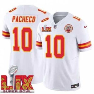 Exquisite Kansas City Chiefs Isiah Pacheco #10 White 2024 2025 Super Bowl LIX F.U.S.E Stitched Jersey