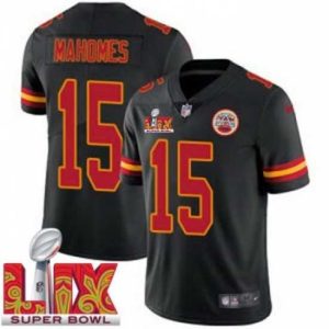 Finest Kansas City Chiefs Patrick Mahomes #15 Black 2024 2025 Super Bowl LIX F.U.S.E Stitched Jersey
