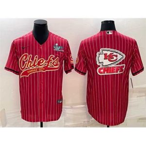 Premium Kansas City Chiefs Red Team Big Logo With Super Bowl LVII Patch Cool Base Stitched Baseball Jersey