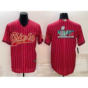 Superb Kansas City Chiefs Red With Super Bowl LVII Big Logo Cool Base Stitched Baseball Jersey