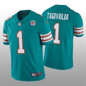 Superior Miami Dolphins 1 Tua Tagovailoa 2022 Aqua With 50th Perfect Season Patch Limited Stitched JerseyS