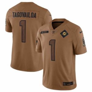 Gorgeous Miami Dolphins 1 Tua Tagovailoa 2023 Brown Salute To Service Limited Stitched Football Jersey