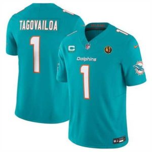 Superior Miami Dolphins 1 Tua Tagovailoa Aqua 2023 F.U.S.E  With 2 Star C Patch And John Madden Patch Vapor Limited Stitched Football Jersey