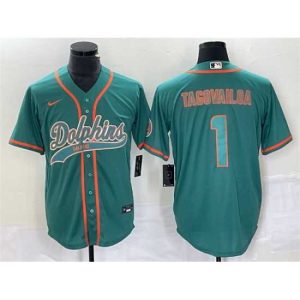 Outstanding Miami Dolphins 1 Tua Tagovailoa Aqua Cool Base Stitched Baseball Jersey