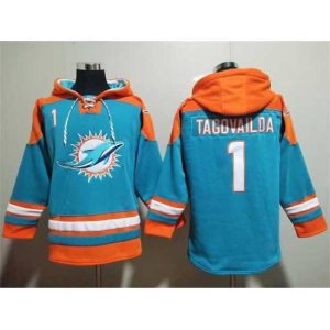 Superior Miami Dolphins 1 Tua Tagovailoa Aqua Lace Up Pullover Hoodie