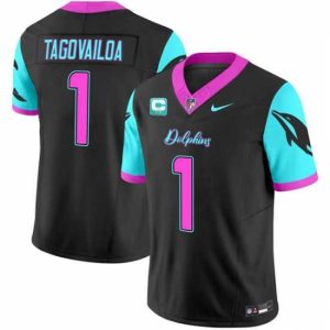 Gorgeous Miami Dolphins 1 Tua Tagovailoa Black F.U.S.E  With 2 Star C Patch Miami Vice Vapor Limited Stitched Football Jersey