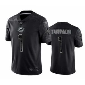 Superb Miami Dolphins 1 Tua Tagovailoa Black Reflective Limited Stitched Football Jersey