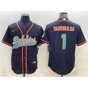 Superior Miami Dolphins 1 Tua Tagovailoa Black With Patch Cool Base Stitched Baseball Jersey