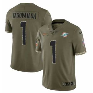 Gorgeous Miami Dolphins 1 Tua Tagovailoa Olive 2022 Salute To Service Limited Stitched Jersey