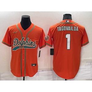 Gorgeous Miami Dolphins 1 Tua Tagovailoa Orange Cool Base Stitched Baseball Jersey