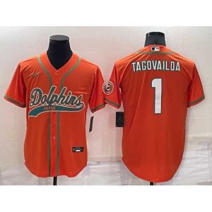 Exquisite Miami Dolphins 1 Tua Tagovailoa Orange Cool Base Stitched Baseball Jersey