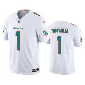 Finest Miami Dolphins 1 Tua Tagovailoa White 2023 F.U.S.E Vapor Limited Stitched Football Jersey