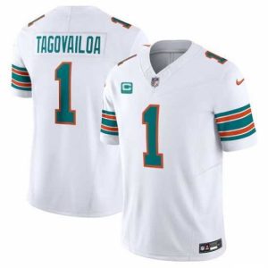Superb Miami Dolphins 1 Tua Tagovailoa White F.U.S.E Alternate With 3 Star C Patch Vapor Limited Stitched Football Jersey