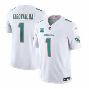 Gorgeous Miami Dolphins 1 Tua Tagovailoa White F.U.S.E With 3 Star C Patch Vapor Limited Stitched Football Jersey