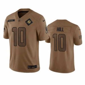 Premium Miami Dolphins 10 Tyreek Hill 2023 Brown Salute To Service Limited Stitched Football Jersey