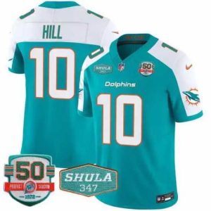 Exquisite Miami Dolphins 10 Tyreek Hill Aqua F.U.S.E With 347 Shula Patch And 50th Perfect Season Patch Vapor Limited Stitched Football Jersey