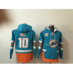 Premium Miami Dolphins 10 Tyreek Hill Aqua Lace Up Pullover Hoodie