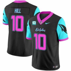 High quality Miami Dolphins 10 Tyreek Hill Black F.U.S.E  With 1 Star C Patch Miami Vice Vapor Limited Stitched Football Jersey
