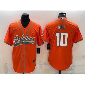 Premium Miami Dolphins 10 Tyreek Hill Orange With Patch Cool Base Stitched Baseball Jersey