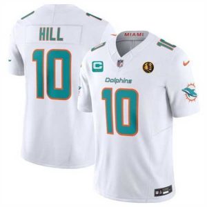 Gorgeous Miami Dolphins 10 Tyreek Hill White 2023 F.U.S.E  With 2 Star C Patch And John Madden Patch Vapor Limited Stitched Football Jersey