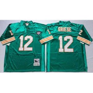 Exquisite Miami Dolphins 12 Bob Griese Aqua M&N Throwback Jersey