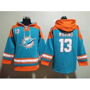Superb Miami Dolphins 13 Dan Marino Aqua Lace Up Pullover Hoodie