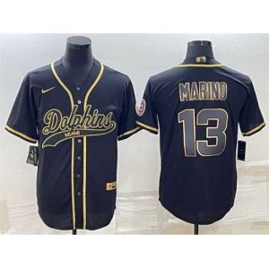 Superb Miami Dolphins 13 Dan Marino Black Gold With Patch Cool Base Stitched Baseball Jersey