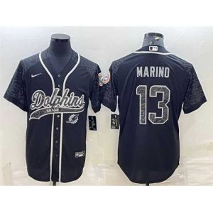 Premium Miami Dolphins 13 Dan Marino Black Reflective With Patch Cool Base Stitched Baseball Jersey