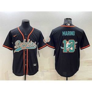 High quality Miami Dolphins 13 Dan Marino Black Team Big Logo With Patch Cool Base Stitched Baseball Jersey