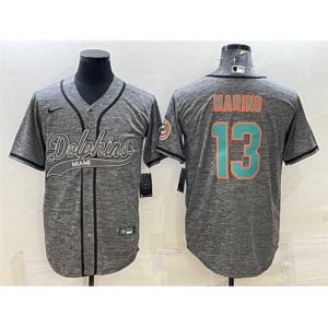 Marvelous Miami Dolphins 13 Dan Marino Grey With Patch Cool Base Stitched Baseball Jersey