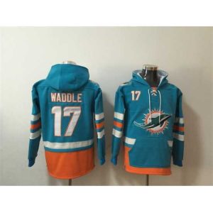 Outstanding Miami Dolphins 17 Jaylen Waddle Aqua Lace Up Pullover Hoodie