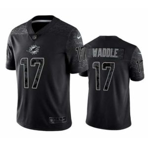 Finest Miami Dolphins 17 Jaylen Waddle Black Reflective Limited Stitched Football Jersey
