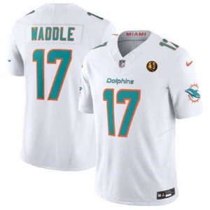 Gorgeous Miami Dolphins 17 Jaylen Waddle White 2023 F.U.S.E  With John Madden Patch Vapor Limited Stitched Football Jersey