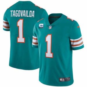 Exceptional Miami Dolphins 2022 #1 Tua Tagovailoa Aqua With 1-star C Patch Stitched Jersey