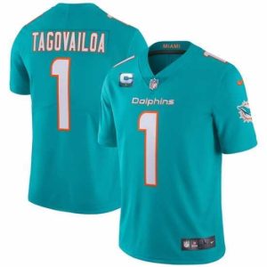 Outstanding Miami Dolphins 2022 #1 Tua Tagovailoa Aqua With 1-star C Patch Vapor Limited Stitched NFL Jersey