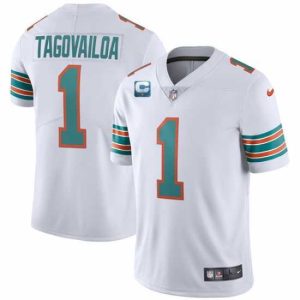 Marvelous Miami Dolphins 2022 #1 Tua Tagovailoa White With 1-star C Patch Stitched Jersey