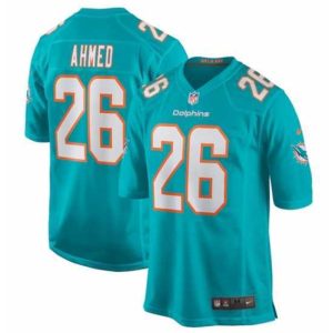 Marvelous Miami Dolphins 26 Salvon Ahmed Aqua Stitched Game Football Jersey