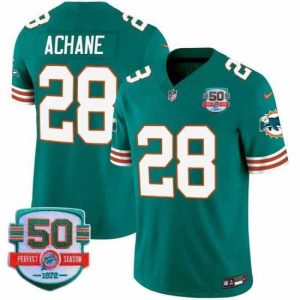 Premium Miami Dolphins 28 De 27Von Achane Aqua F.U.S.E With 50th Perfect Season Patch Vapor Limited Stitched Football Jersey
