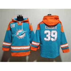 Finest Miami Dolphins 39 Larry Csonka Aqua Lace Up Pullover Hoodie