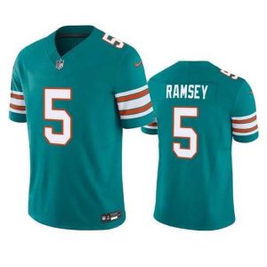 High quality Miami Dolphins 5 Jalen Ramsey Aqua 2023 F.U.S.E Vapor Limited Stitched Football Jersey